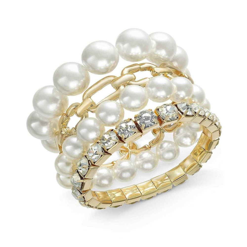 Thalia Sodi Gold-Tone 4-Pc. Set Crystal & Imitation Pearl Cross Charm Bracelet